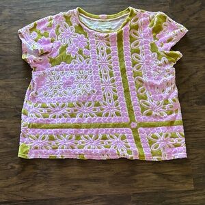 Urban Outfitters Pink Chenille Floral Short Sleeve Top on Olive